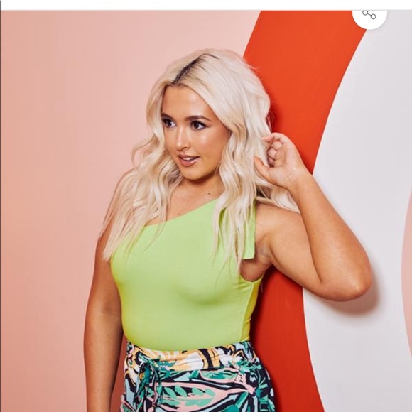 Kittenish Callie One Shoulder Lime Bodysuit - Picture 1 of 4